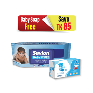 Savlon Baby Wipe 80's Pack (Soft Baby Soap 75gm Free)
